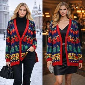 Colorful Holiday Cardigan with Festive Patterns